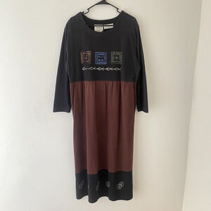 Y2K Patchwork‎ Maxi Dress Earthy Boho Artsy Prairie Cottagecore 90s Vibes L